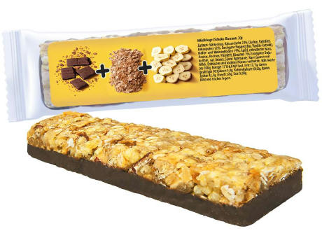 Müsliriegel Schoko-Banane, 25g, Express Flowpack mit Etikett Werbeartikel