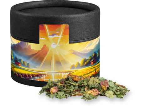 Product image Kräutertee Glücksgefühle, ca. 10g, Kraftpapierdose Mini schwarz Werbeartikel