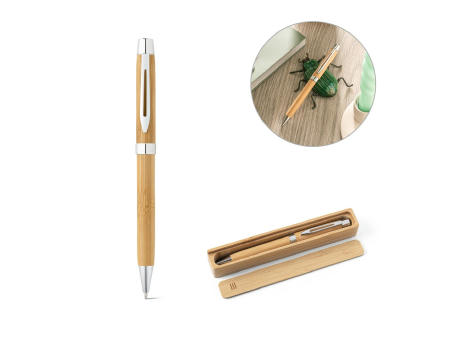 BAHIA II. Kugelschreiber aus Bambus mit Clip und Drehmechanismus bedrucken