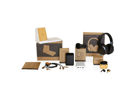 TWS-Kopfhörer aus RCS recyceltem Kunststoff und Bambus Werbeartikel