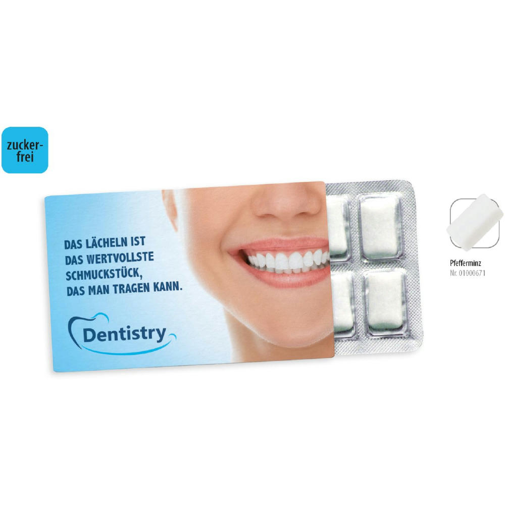 Product image Kaugummi zuckerfrei Blister 12er im Schuber, 12 Stück im Blister, Inhalt: Kaugummi Blister (12er) Werbeartikel