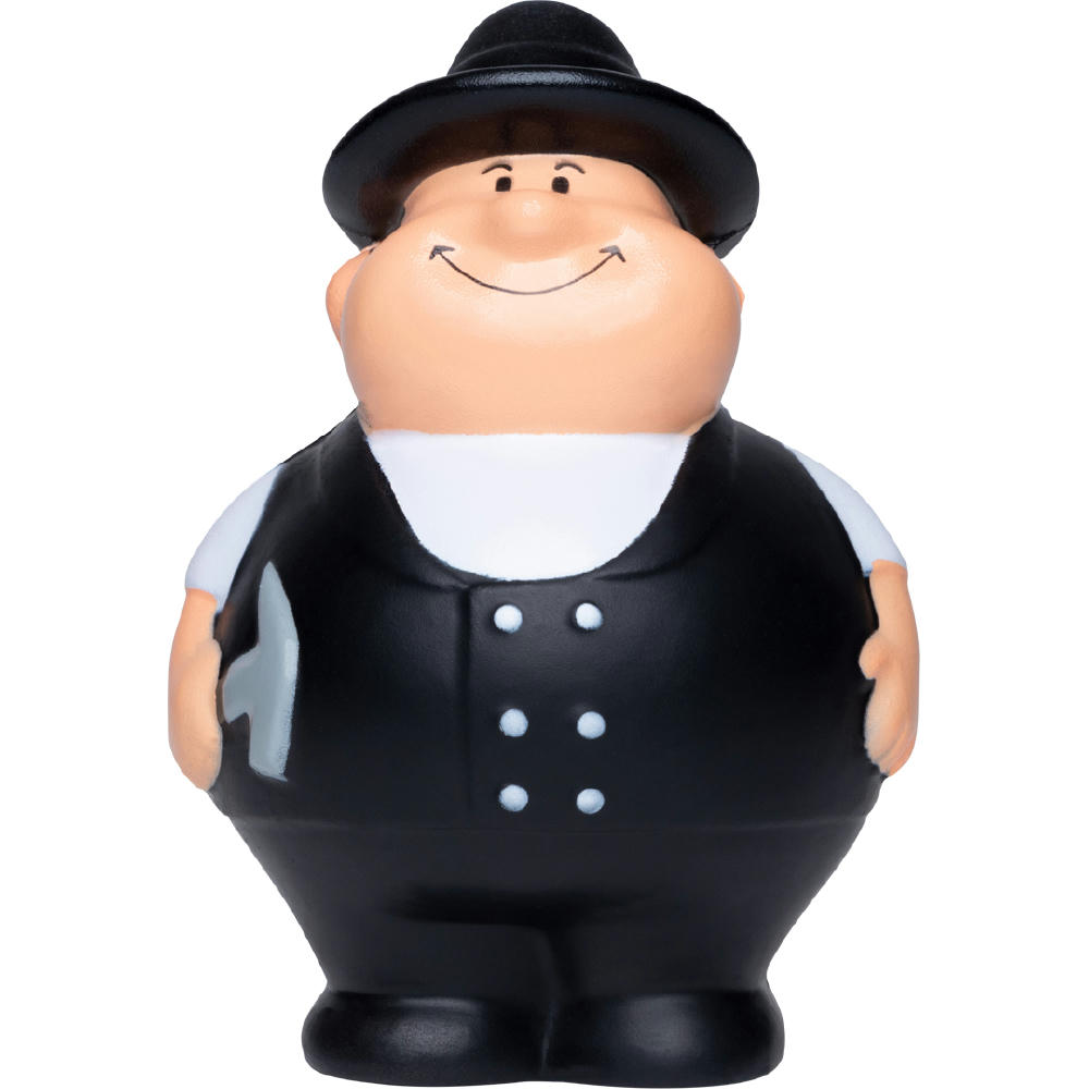 Product image Dachdecker Bert in Zunftkluft mit Schlapphut, Weste und Werkzeug – Anti-Stress-Figur mit Logo für das Dachhandwerk