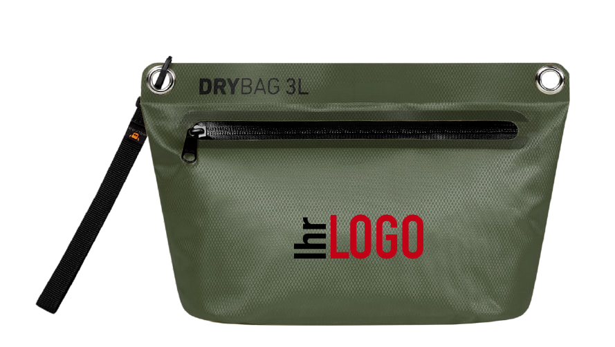 Halfar Reißverschluss Tasche Drybag in Olive als Werbeartikel – wasserdichte Tasche mit Logo bedrucken für Outdoor und Reisen