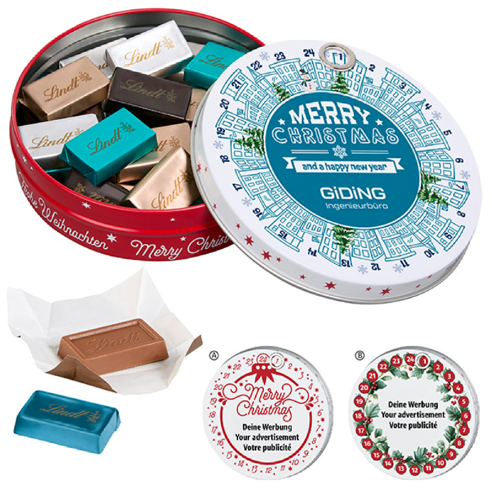 Magnetdosen-Adventskalender mit Lindt Naps Werbeartikel
