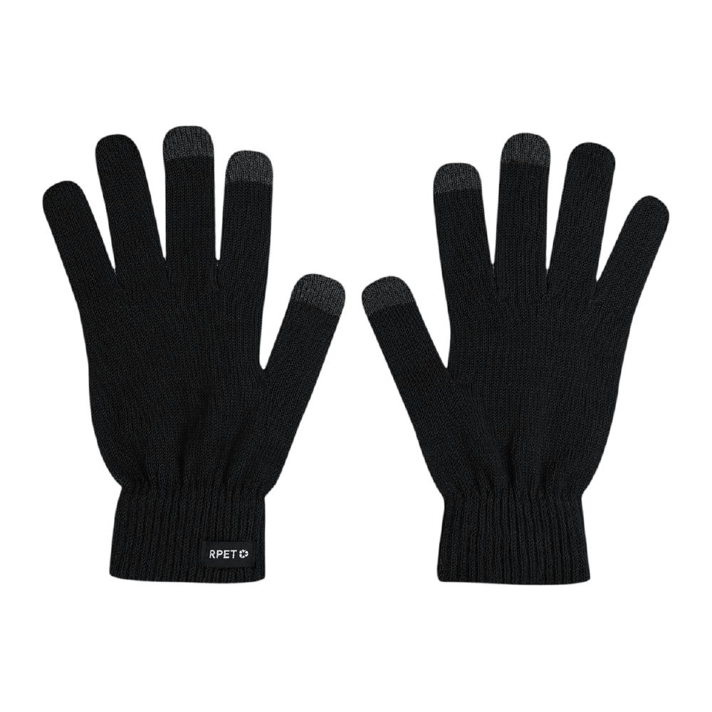 Product image Schwarze Touchscreen-Handschuhe Retouch mit Label am Bündchen – Winterhandschuhe als Werbeartikel