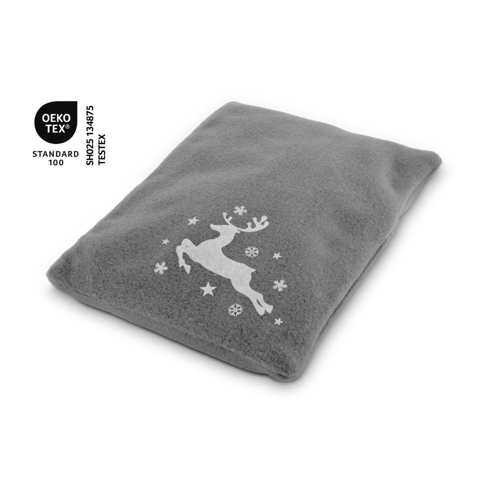 Wärmekissen Winterzeit Grau mit winterlichem Rentier-Motiv Werbeartikel