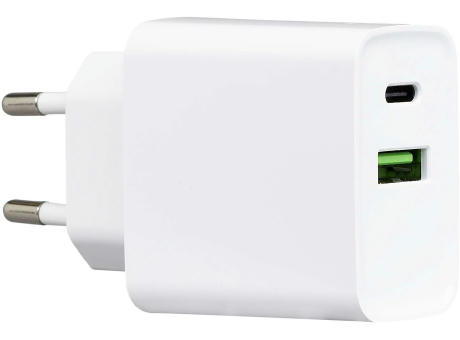 Ladegerät mit 20W Power Delivery und Quick Charge für USB-A und USB-C Werbeartikel