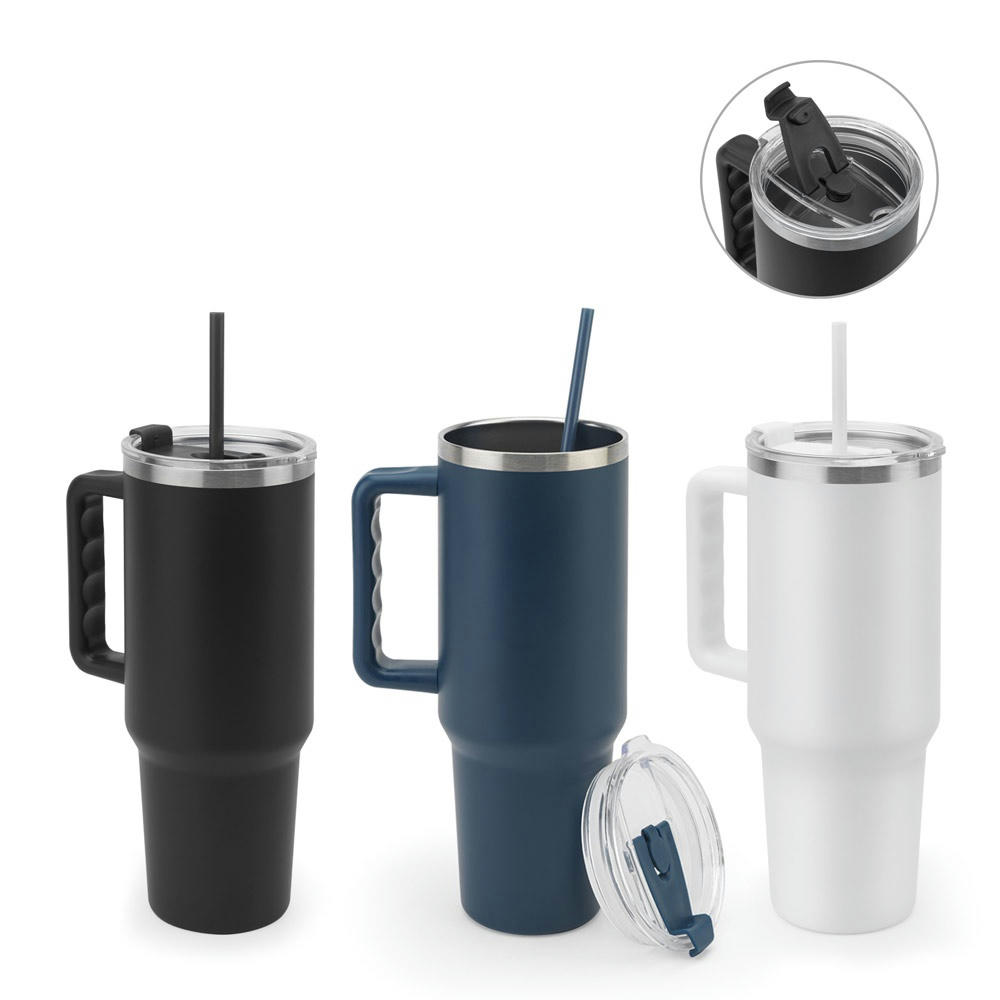 Product image JOYNER XL. Grosser Reisebecher aus Edelstahl (91 % recycelt) mit vakuumisolierter Doppelwand und matter Oberfläche 1300 ml Werbeartikel