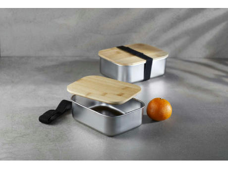 Lunchbox 1000 ml aus Edelstahl mit Bambus-Deckel Werbeartikel