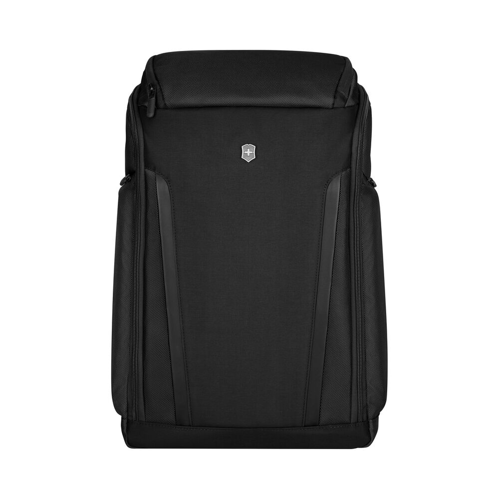 Victorinox Altmont Professional Fliptop Laptop Backpack Essential Organizer Black Frontansicht, moderner Business Laptop Rucksack mit Fliptop-Verschluss, hochwertiger Werbeartikel mit Logo für Büro, Reisen und den Arbeitsalltag.