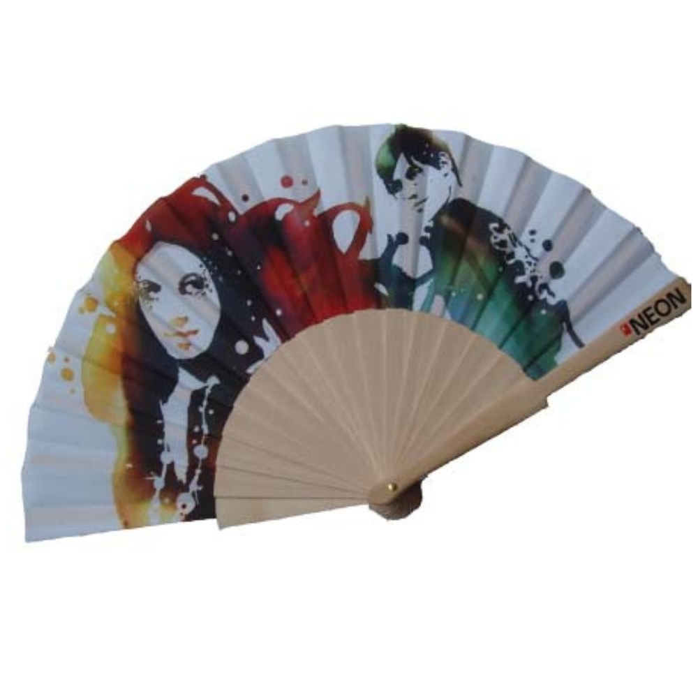 Holz Stoff Fächer - vollflächiger Druck Werbeartikel