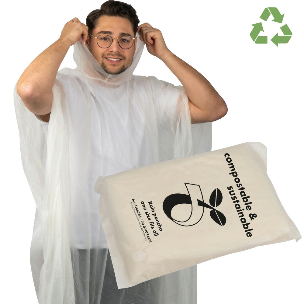 Product image Regenponcho aus PLA in einer Tragetasche - kompostierbar Werbeartikel
