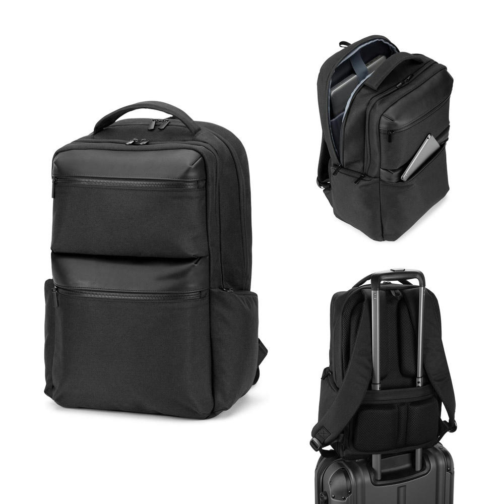 COPENHAGEN. Wasserabweisender Rucksack aus recyceltem Twill mit zwei großen Fronttaschen, 17'3 Zoll Werbeartikel