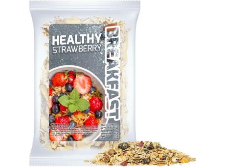 Müsli Erdbeerchen, ca. 50g, Express Maxi-Tüte mit Etikett Werbeartikel