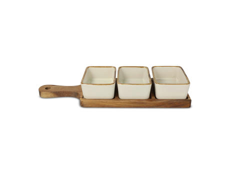 Product image InSideOut Servierbrett aus Holz mit 3 Keramikschalen Werbeartikel