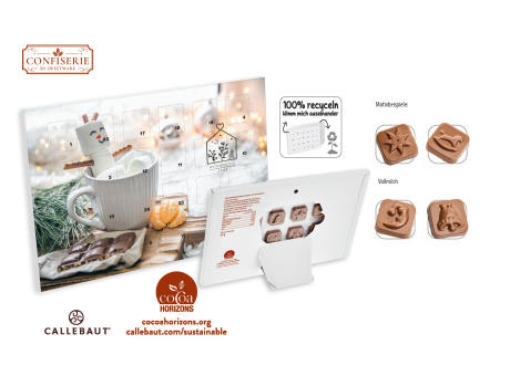 Tisch Adventskalender individuell bedruckt,   60 g, Inhalt: Callebaut Vollmilch Schokolade Kalender Werbeartikel