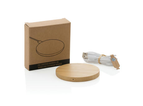 Rundes kabelloses 5W-Ladegerät aus Bambus Werbeartikel