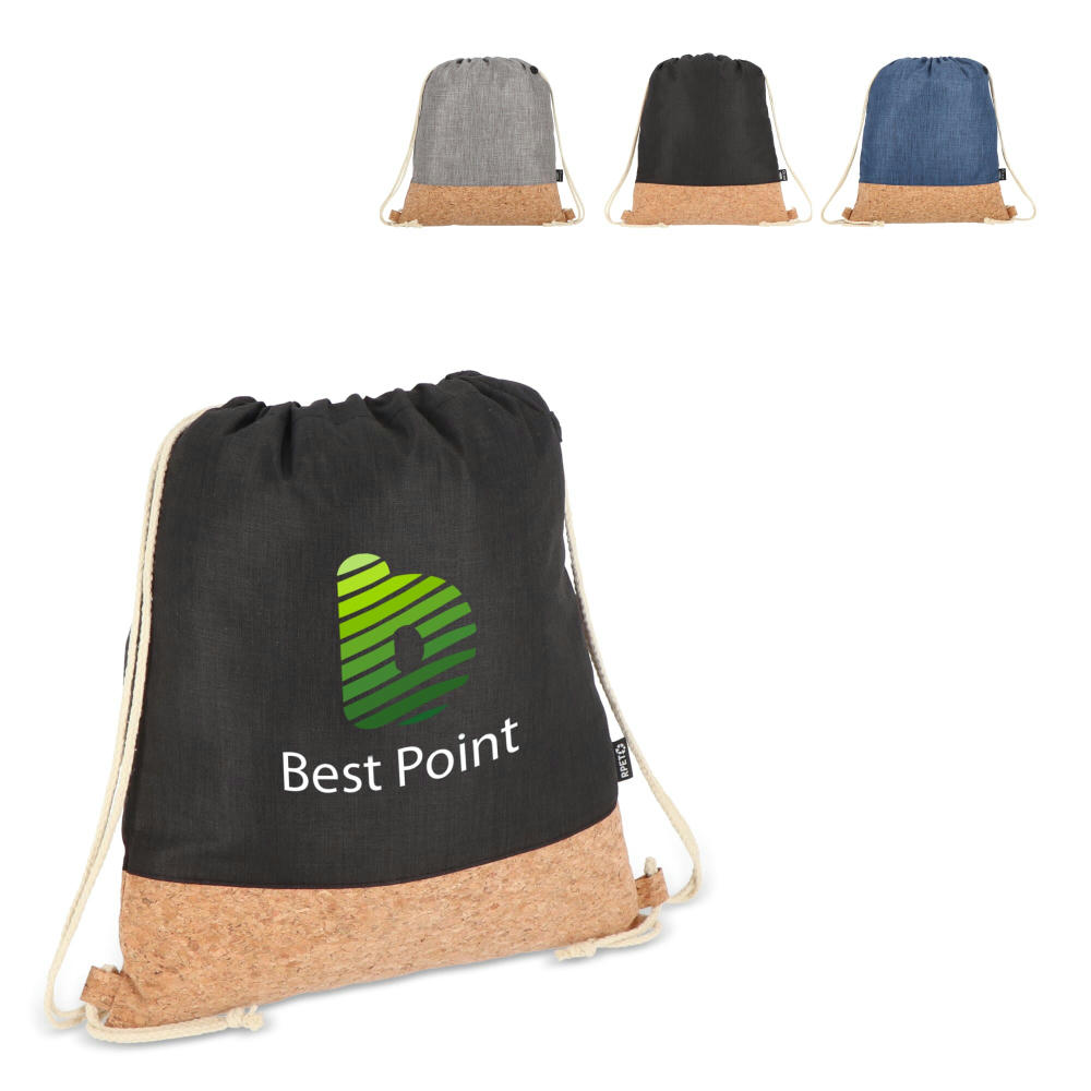 Kordelzugbeutel R-PET &amp; Kork 35 x 40cm Werbeartikel