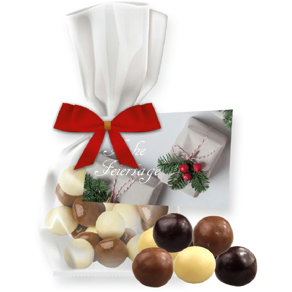 Product image Knusperkugeln-Mix, ca. 30g, Express Flachbeutel Maxi mit Schleife mit Werbekarte Werbeartikel