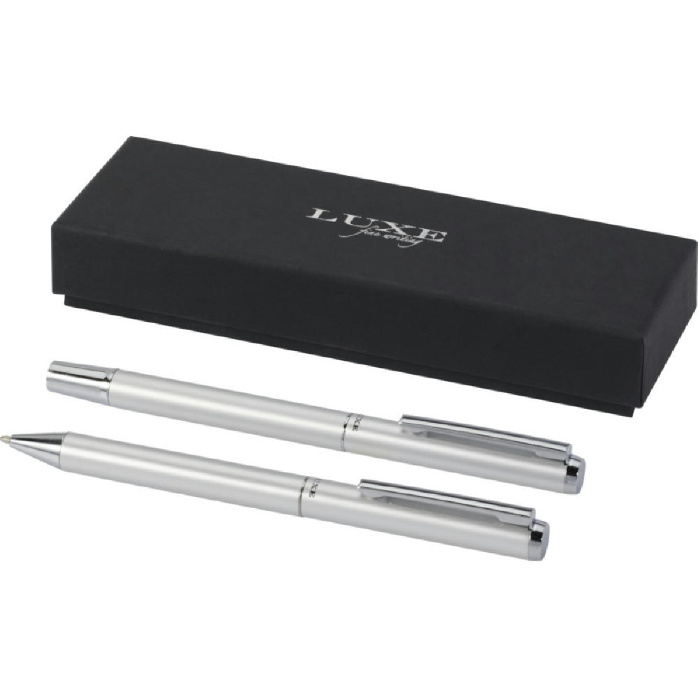 Product image Lucetto Set mit Kugelschreiber und Tintenroller aus recyceltem Aluminium (schwarze Mine) Werbeartikel