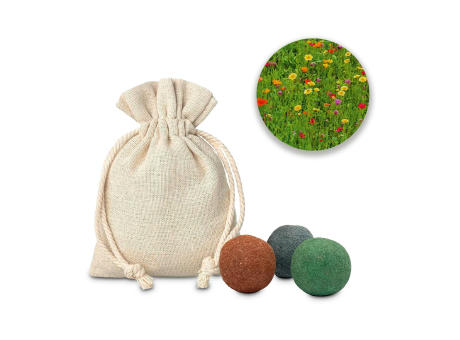 Geschenkartikel / Präsentartikel: Oster-Blumenwiese, 3 Saatkugeln im Säckchen Werbeartikel