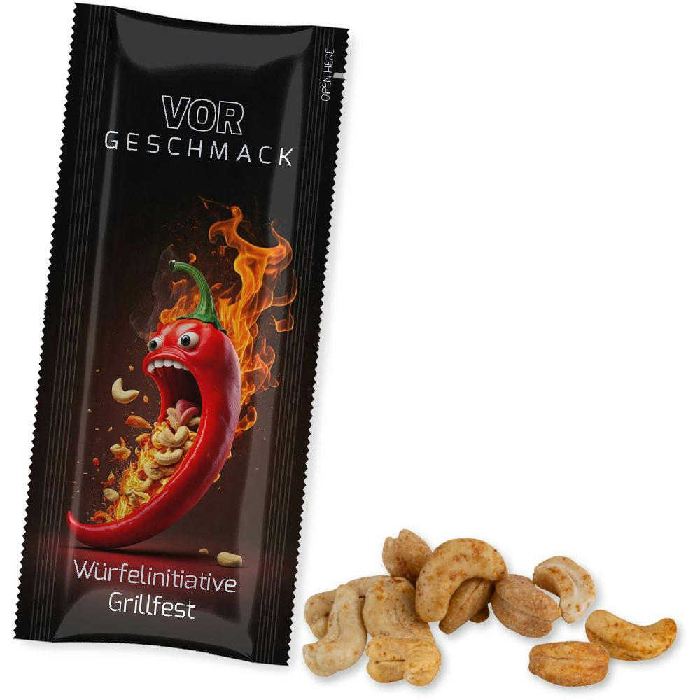 Product image Cashewkerne geröstet gesalzen mit Chilli, ca. 30g, Snack Stick Werbeartikel