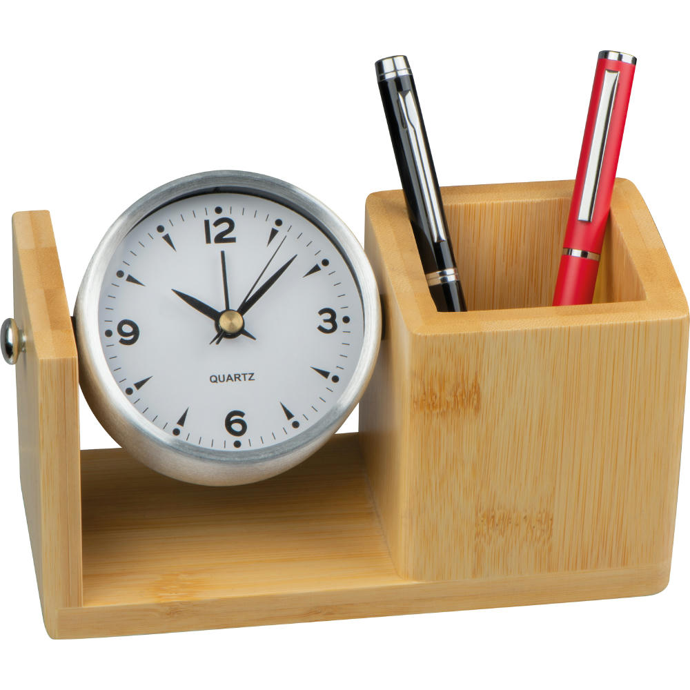 Product image Stifteköcher aus Bambus mit analoger Uhr Werbeartikel