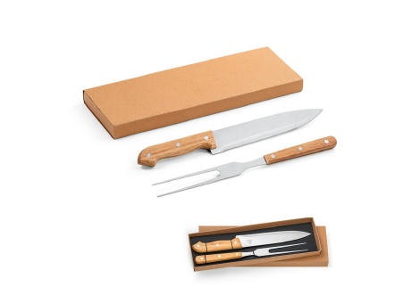 SALSA. Grill-Set aus Bambus und Edelstahl 2-teilig bestehend aus einer Grillgabel und einem Messer Werbeartikel