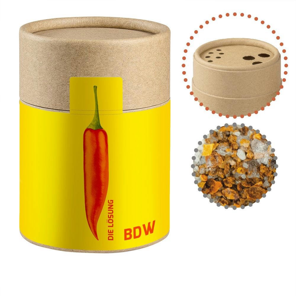 Product image Gewürzmischung Chili-Salz, ca. 55g, Kraftpapierstreuer Midi Werbeartikel