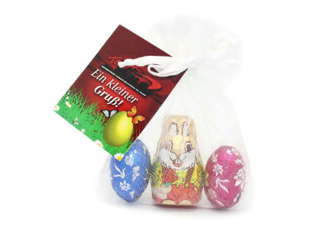 Organzasäckchen "Bunte Ostern", mit Grußkarte Werbeartikel