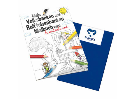 Malbuch / Mal-Set A6 - Volksbanken&Raiffeisenbanken - Malbuch neutral Werbeartikel