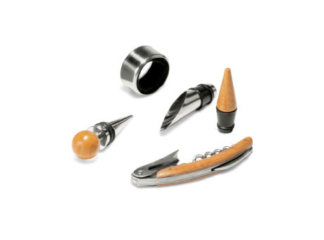 MORETO. Weinset aus Metall und Holz, 4 teilig Werbeartikel