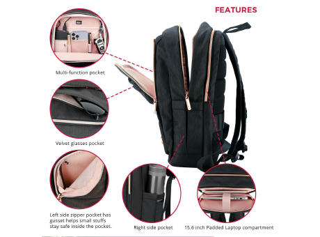 SwissDigital Design KATY ROSE Black Backpack | Massage bedrucken