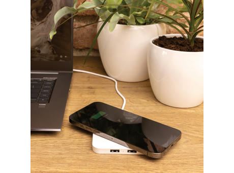 10W Wireless Charger aus RSC recycl. Kunststoff mit Dual-USB Werbeartikel