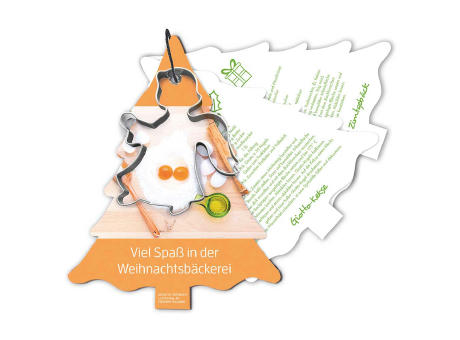 Backförmchen mit Rezeptblock Tannenbaum - Engel Werbeartikel