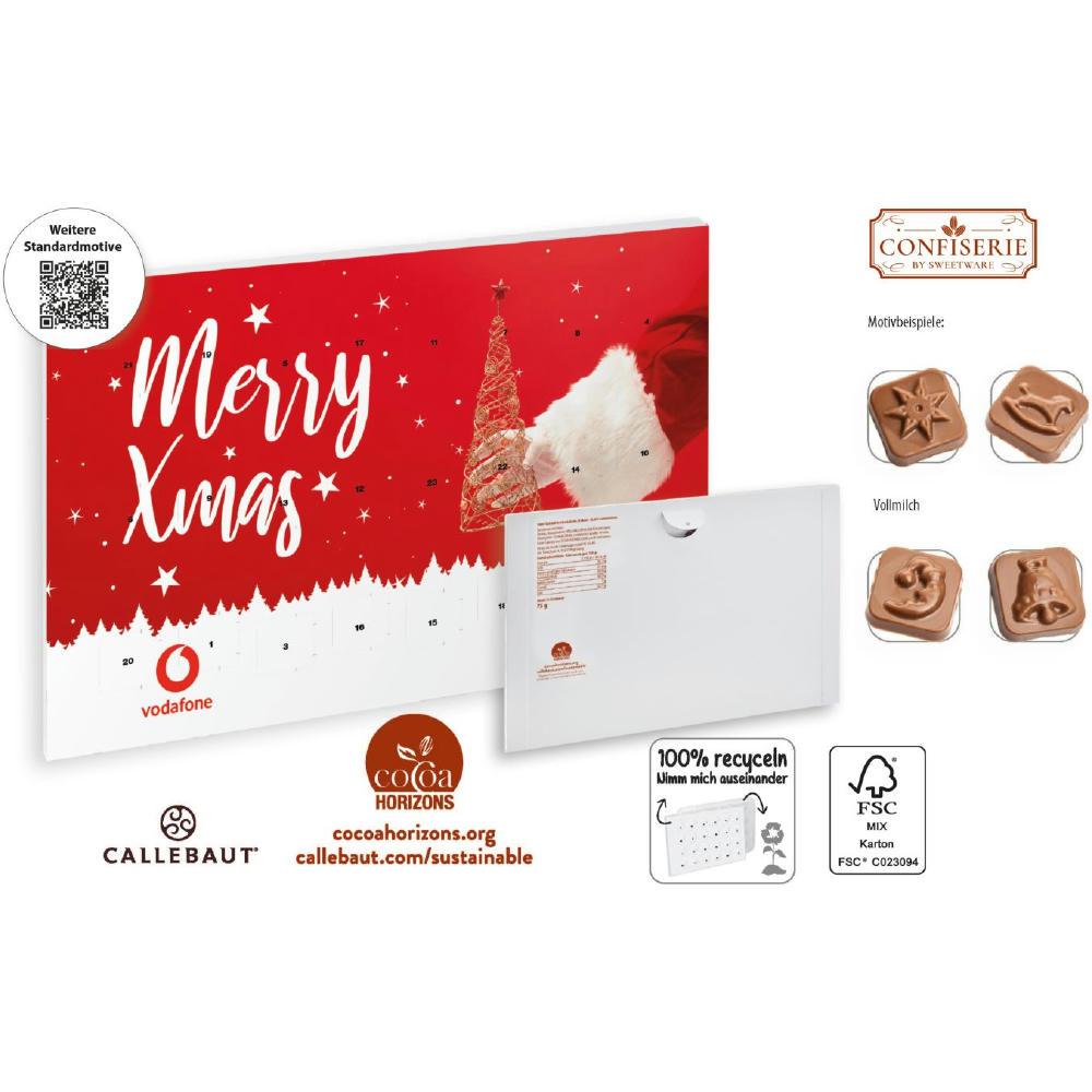 Product image Wand Adventskalender Standardmotiv, 75 g, Inhalt: Callebaut Vollmilch Schokolade Kalender Werbeartikel