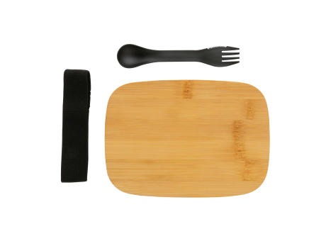 Stainless Steel Lunchbox mit Bambus-Deckel und Göffel Werbeartikel