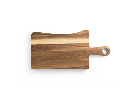 CASSIA. Käsebrett aus Akazienholz mit Griff, aus FSC™-zertifiziertem Material und anderen kontrollierten Materialien hergestellt Werbeartikel