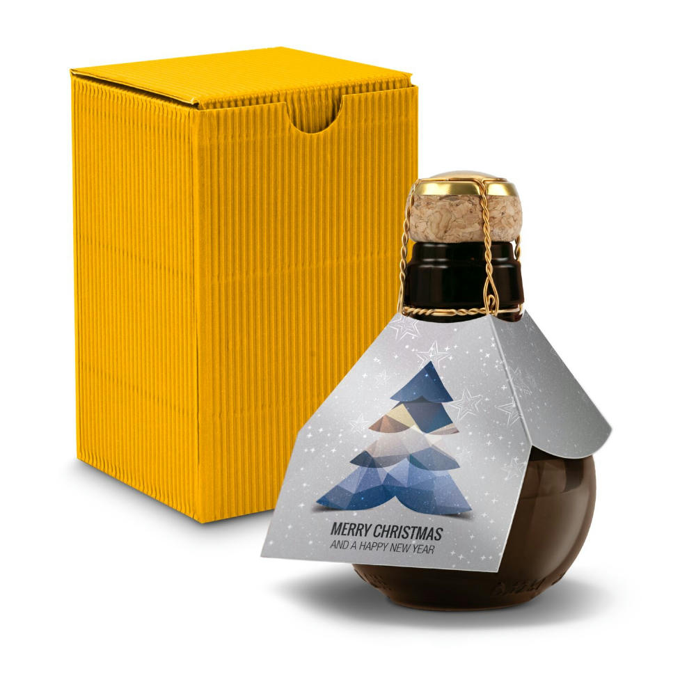 Kleinste Sektflasche der Welt! Merry Christmas - Inklusive Geschenkkarton in Gelb, 125 ml Werbeartikel
