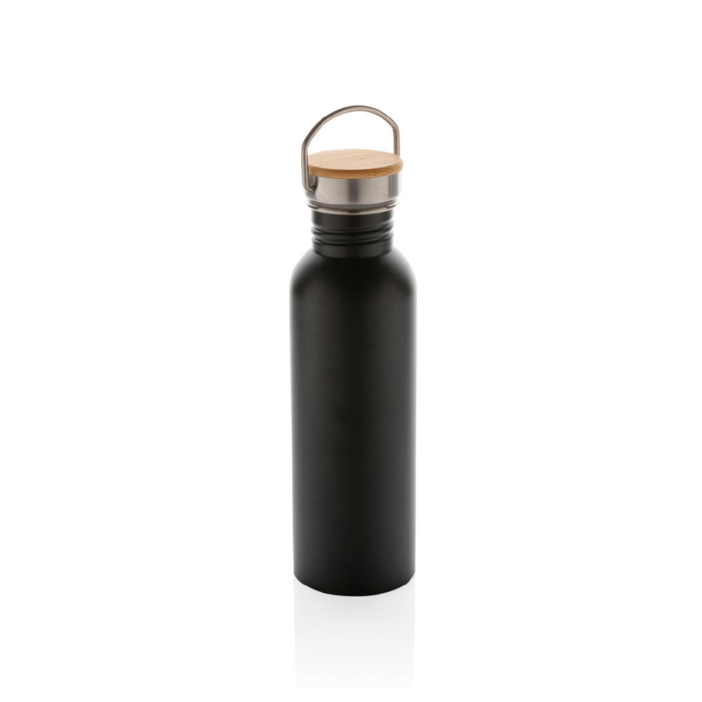 Moderne Stainless-Steel Flasche mit Bambusdeckel Werbeartikel