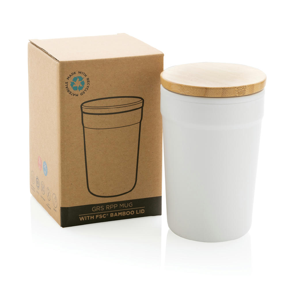 GRS rPP-Becher mit Bambusdeckel Werbeartikel