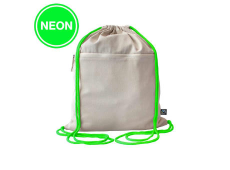 Product image Fairtrade Baumwollrucksack Toni, Kordelfarbe neon green Werbeartikel