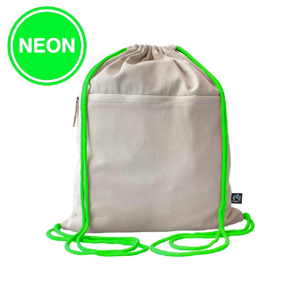 Product image Fairtrade Baumwollrucksack Toni, Kordelfarbe neon green Werbeartikel