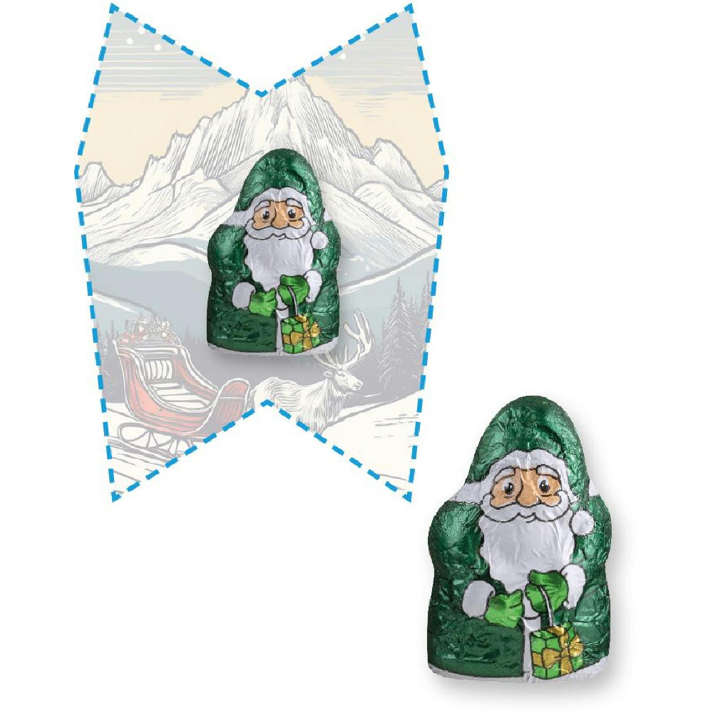 Product image Mini Schoko-Weihnachtsmänner vegan, ca. 7g, Flyer Mini eigene Form Werbeartikel