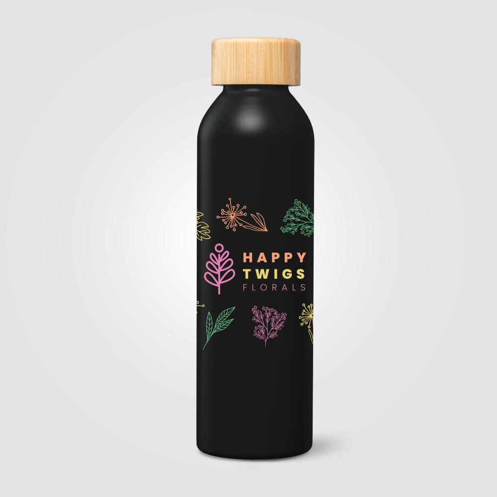 Eden Trinkflasche mit Bambusverschluss aus recyceltem Edelstahl - 590 ml Werbeartikel