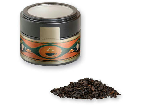 Product image Schwarztee, ca. 25g, Metalldose Mini mit Sichtfenster schwarz Werbeartikel