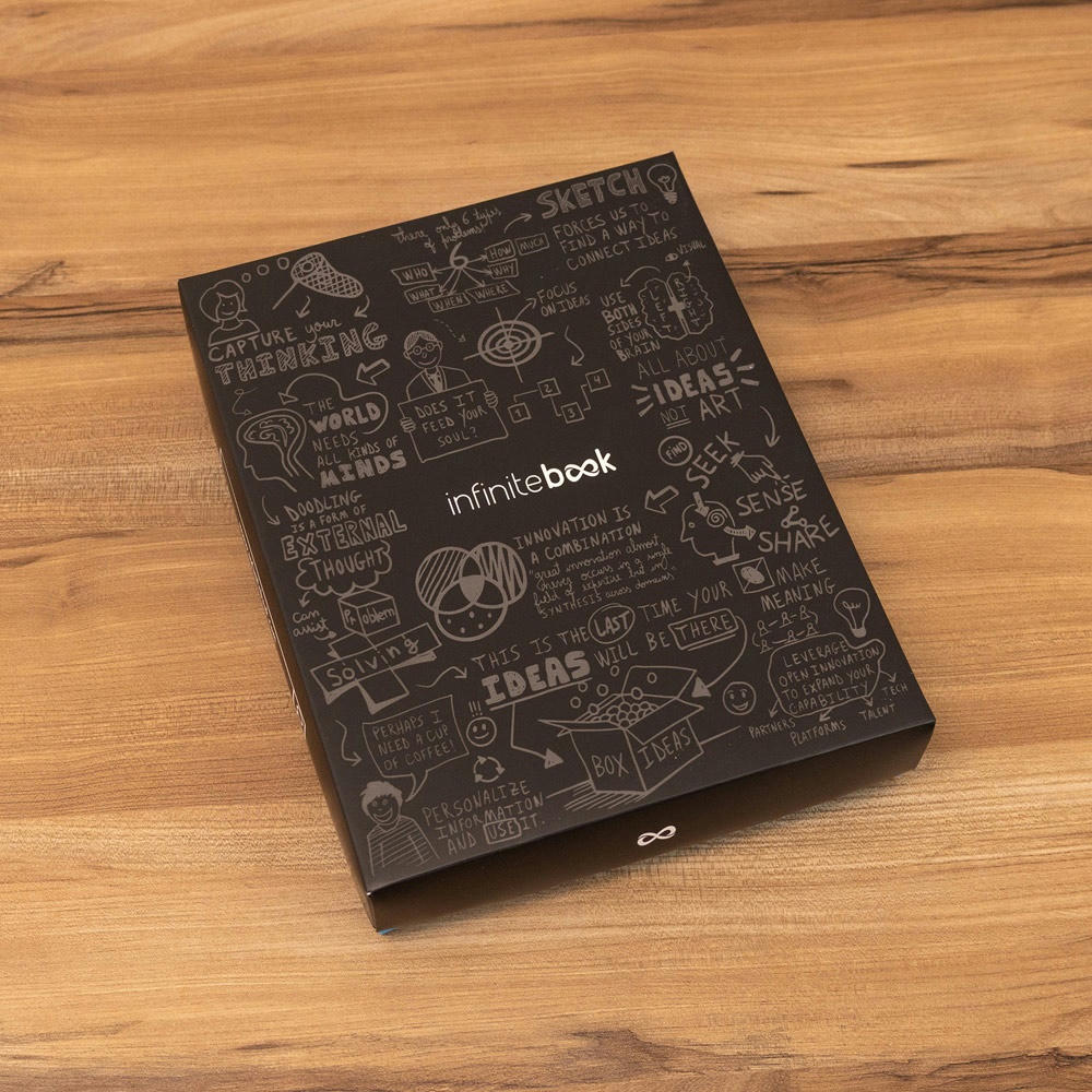 STARTER KIT INFINITEBOOK. Set bestehend aus einem Infinitebook mit Hardcover, einem Reinigungsset, einem Marker und einem Kugelschreiberhalter Werbeartikel