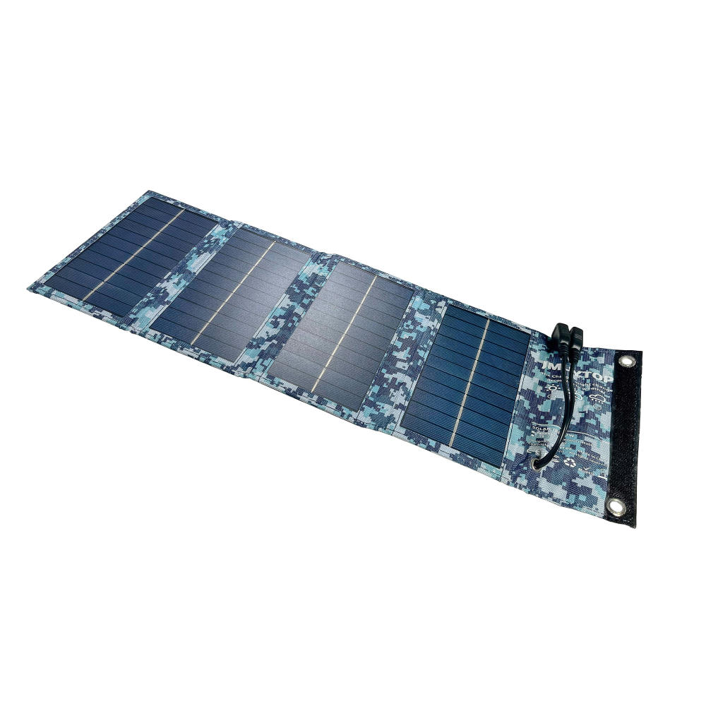 Faltbare Outdoor Solarmatte SM01 mit 4 Solarpanels und 7W Blau Camouflage Werbeartikel