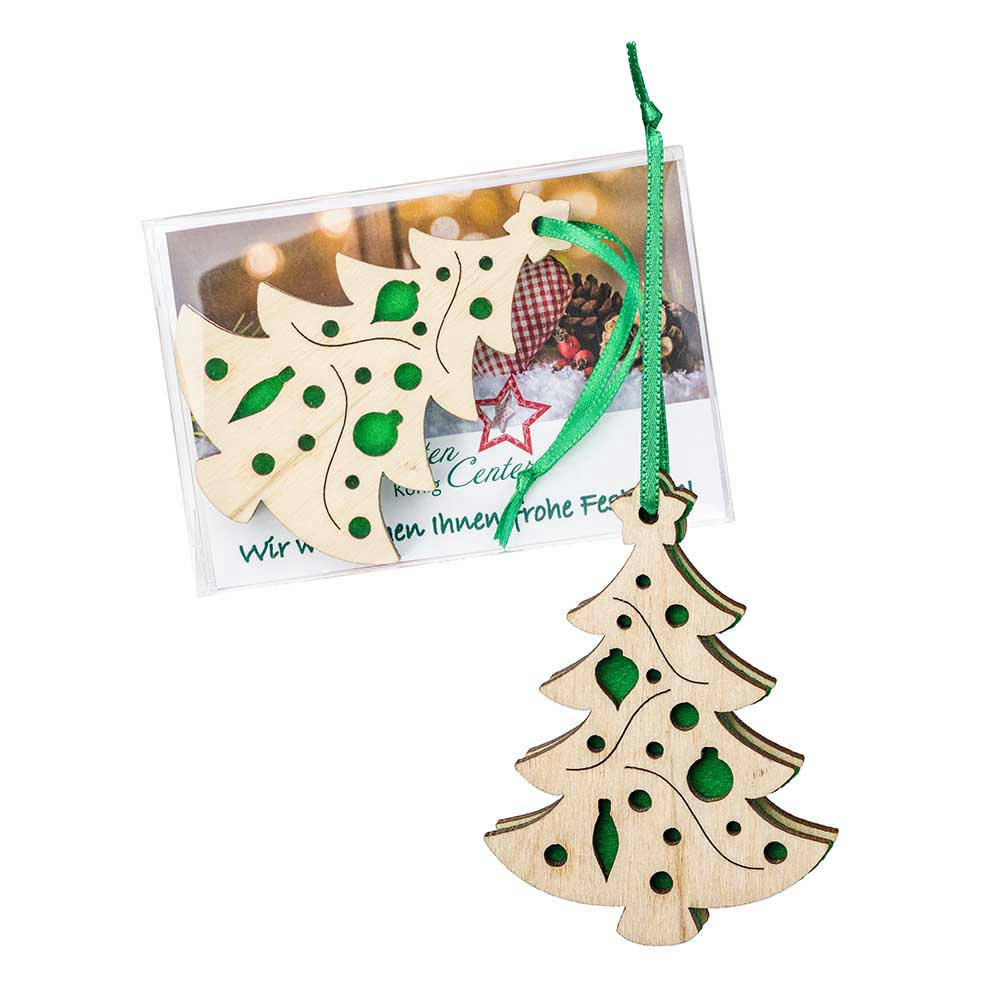 Holz-Filz Anhänger - Tannenbaum in Box Werbeartikel