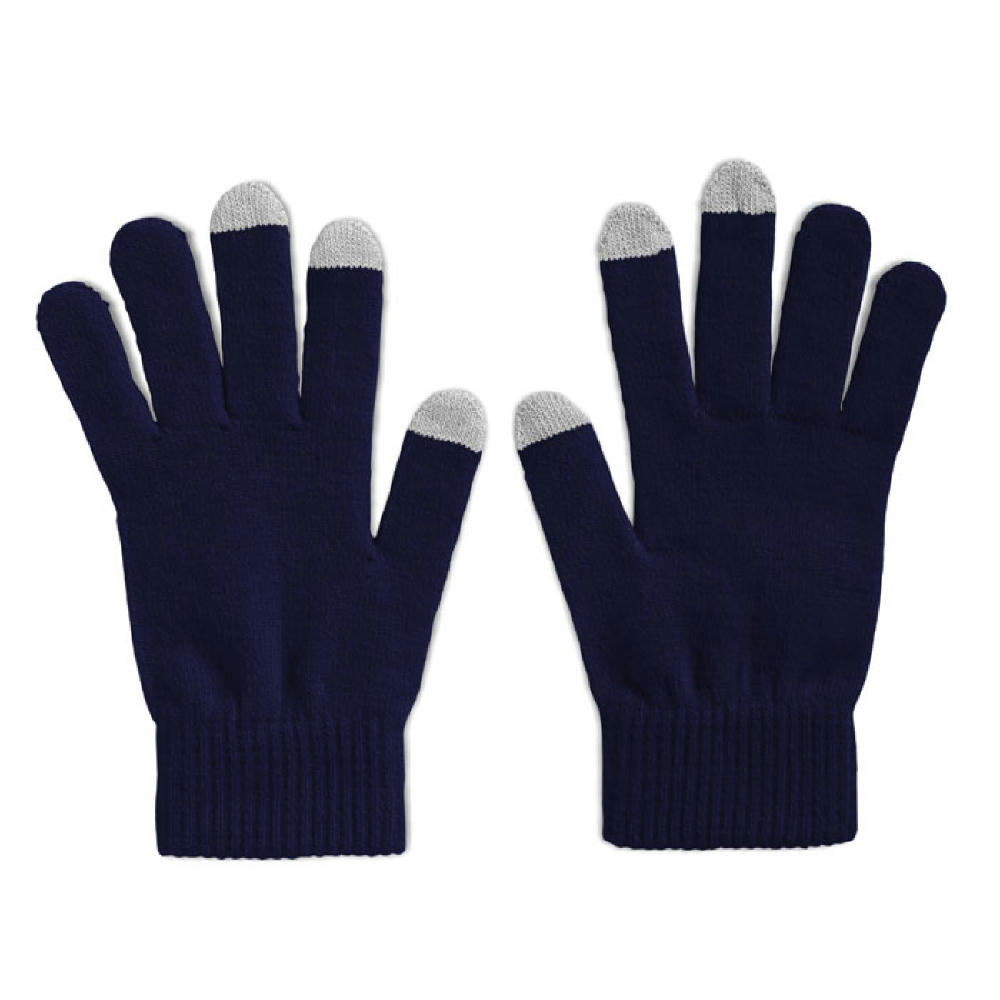 Product image Dunkelblaue touchscreenfähige Strickhandschuhe mit grauen Fingerspitzen – Handschuhe zum Bedrucken